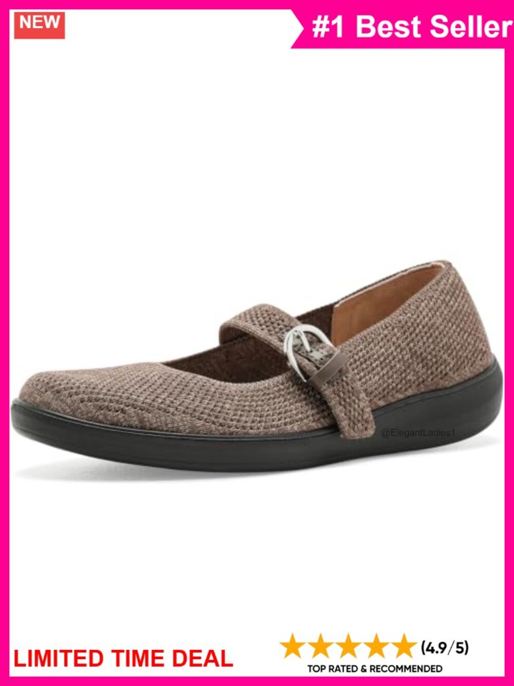 Mary Jane Flat with Adjustable Metallic Buckle Strap and FreeFoam Comfort